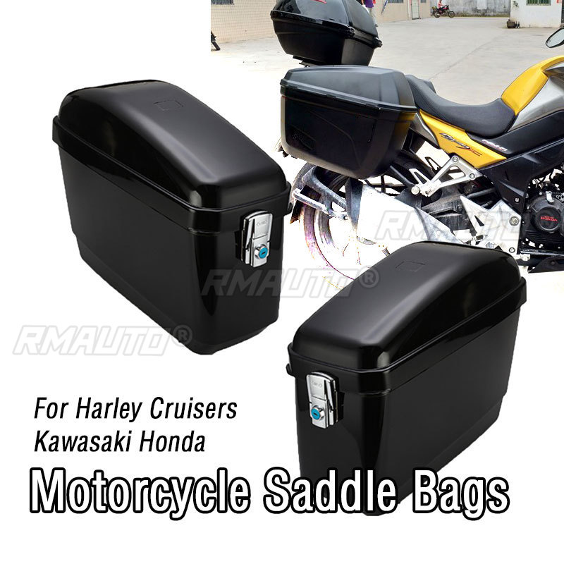 Motorcycle Saddlebags Hard Luggage Panniers - 1ペア ユニバーサル 30L ブラック/ホワイト オートバイ サイドボックス