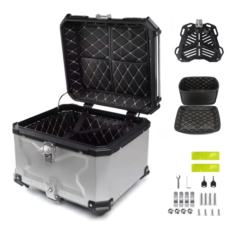 Aluminum Top Case Luggage Box 45L 55L - アルミ製オートバイトップケース 防水ユニバーサルリアテールボックス バイク荷物収納トランク 36L 45L 55L
