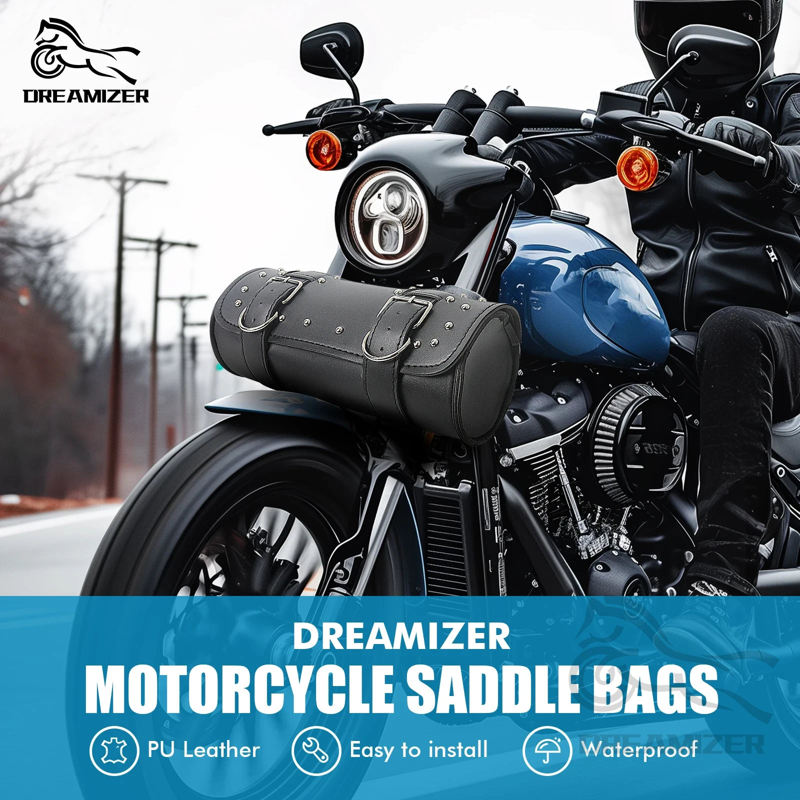 Waterproof Motorcycle Handlebar Bag Pouch - オートバイフロントフォークツールテールバッグPUレザーポーチ防水フロントフォークハンドルバーサドルバッグヴィンテージ形状ハンドルバー
