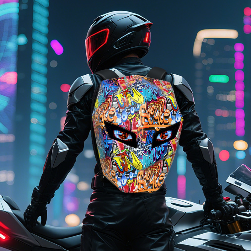 Motorcycle Helmet Backpack Waterproof Led - LEDライト付きバイク用バックパック メンズ カーボンファイバー製ハードシェル 防水 ナイトヘルメットバッグ ライディング用バイクバックパック