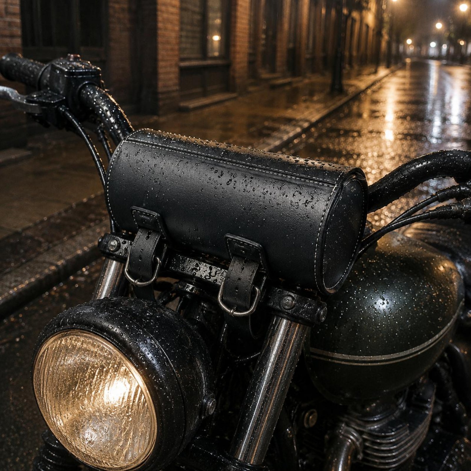 Waterproof Motorcycle Handlebar Bag Pouch - ヴィンテージレザーバイクバッグ耐摩耗性ヴィンテージレザーハンドルバーバッグバイクハンドルバーポーチ取り付け簡単
