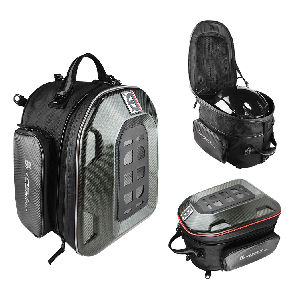 Motorcycle Helmet Backpack Waterproof Led - 拡張可能なバイク用リアシートヘルメットバッグ。ハードシェル、LEDライト、防水機能、レインカバー付き。バイクやスクーターでの旅行に最適。