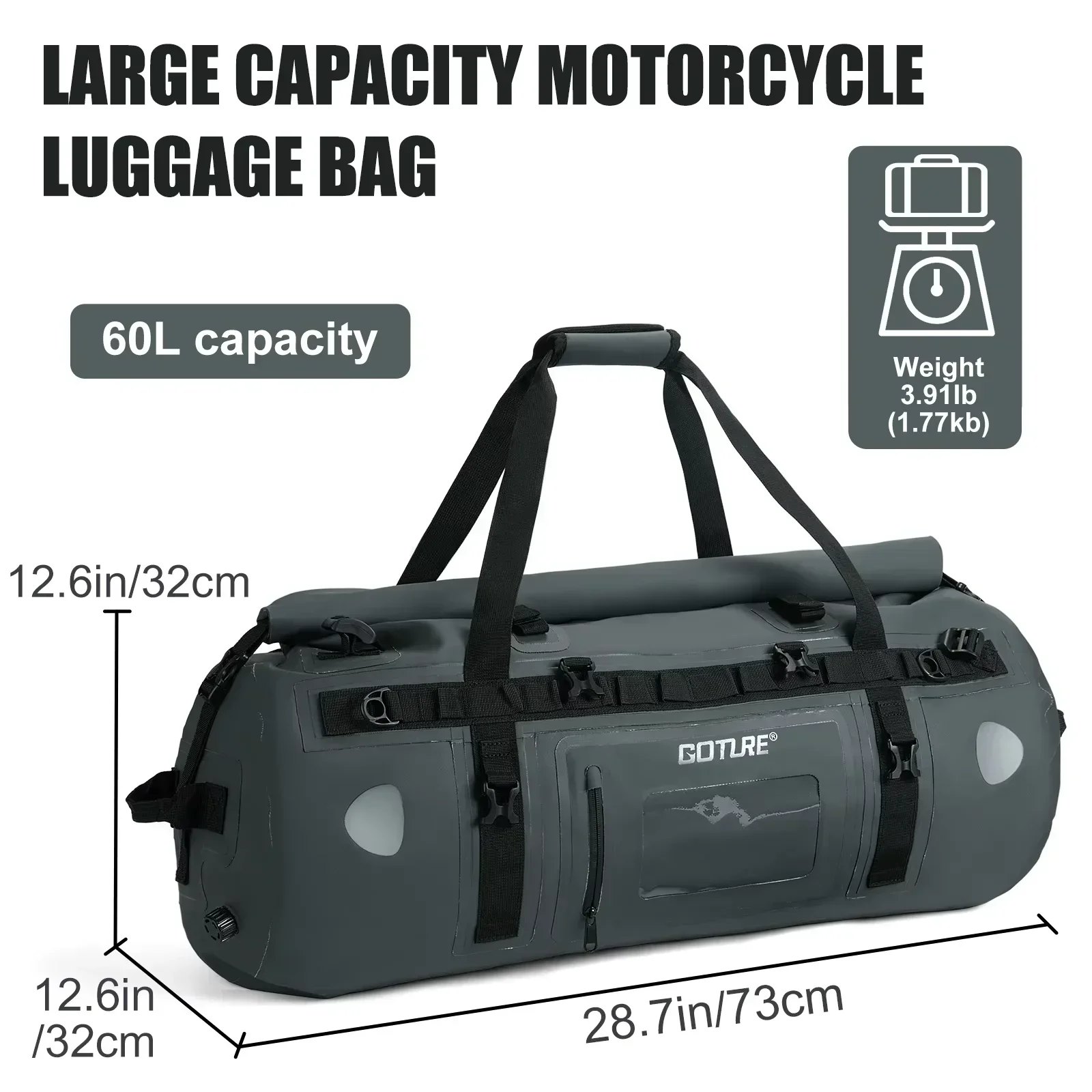 Goture ロールトップ防水ドッフルバッグ（40L/60L - Motorcycle Tail Bag Waterproof Roll Top のレビューと価格