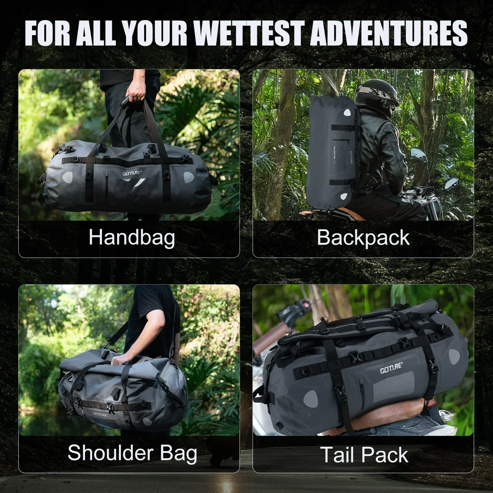 Goture ロールトップ防水ドッフルバッグ（40L/60L - Motorcycle Tail Bag Waterproof Roll Top のレビューと価格