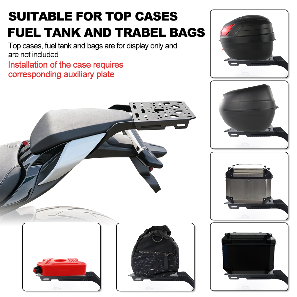 オートバイリアラゲッジラックキャリアケースサポートホルダーブ - Motorcycle Luggage Rack Rear Carrier Steel のレビューと価格