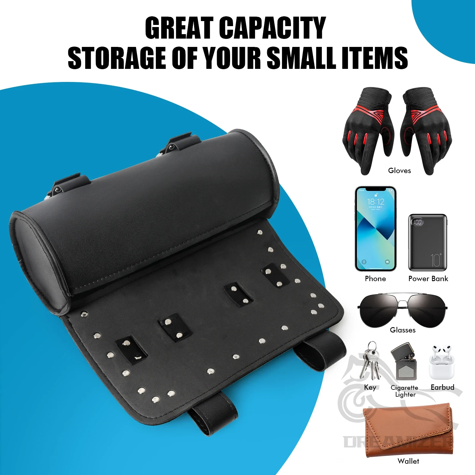 オートバイフロントフォークツールテールバッグPUレザーポーチ - Waterproof Motorcycle Handlebar Bag Pouch のレビューと価格