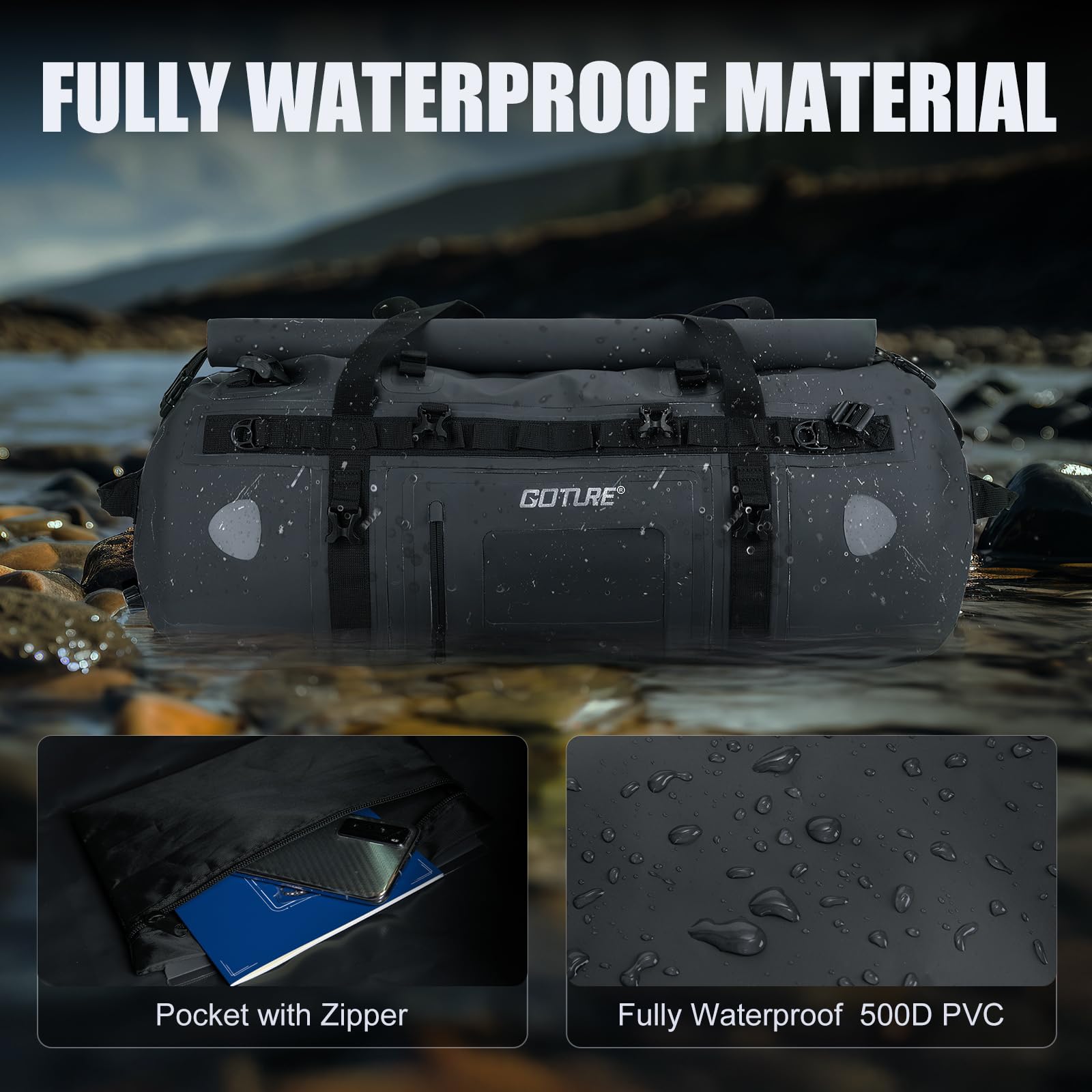 ゴチュール バイク用ドライバッグ 防水ダッフル＆ラゲッジテー - Motorcycle Tail Bag Waterproof Roll Top のレビューと価格