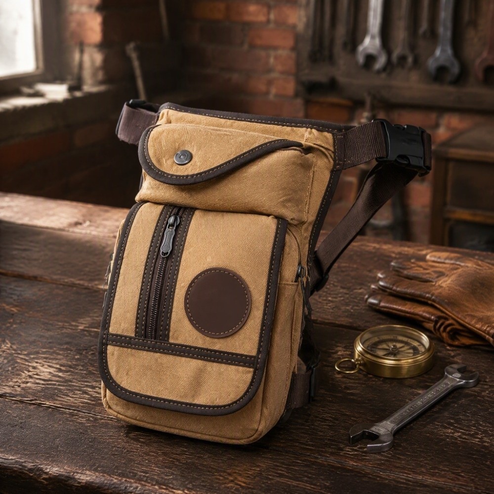 メンズ用キャンバス製ドロップレッグバッグ。ナイロン製で、調整 - Motorcycle Leg Bag Drop Thigh Pouch のレビューと価格