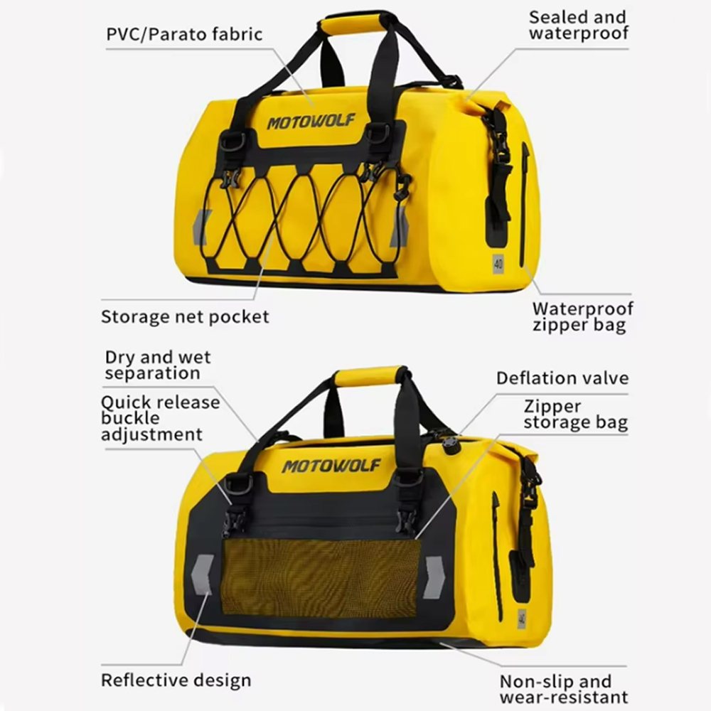 オートバイリアシートテールバッグロールトップドライダッフルバ - Motorcycle Tail Bag Waterproof Roll Top のレビューと価格
