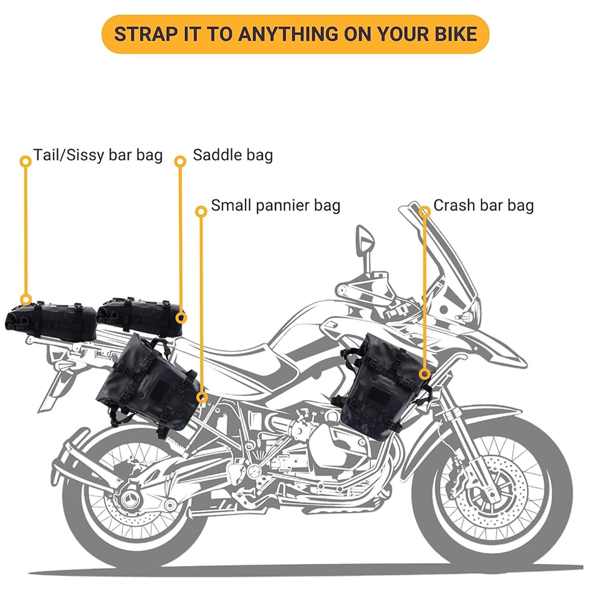 ADVバイク用クラッシュバーバッグ 8L 9L 10L 12 - Motorcycle Crash Bar Waterproof Dry Bag のレビューと価格