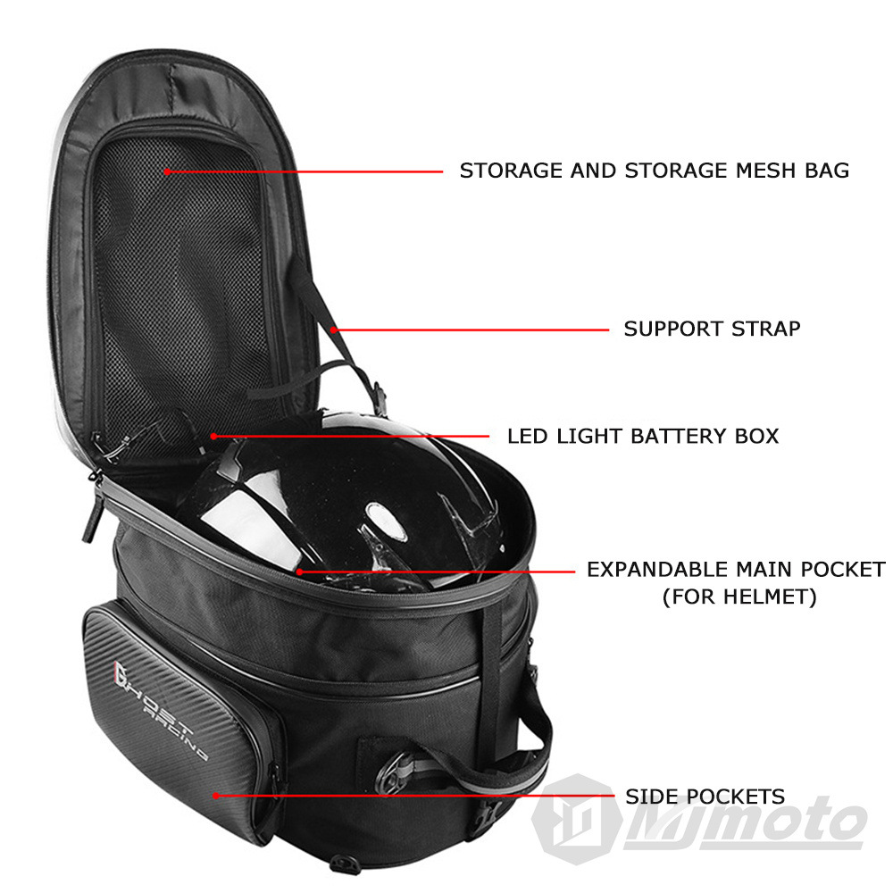 拡張可能なバイク用リアシートヘルメットバッグ。ハードシェル、 - Motorcycle Helmet Backpack Waterproof Led のレビューと価格